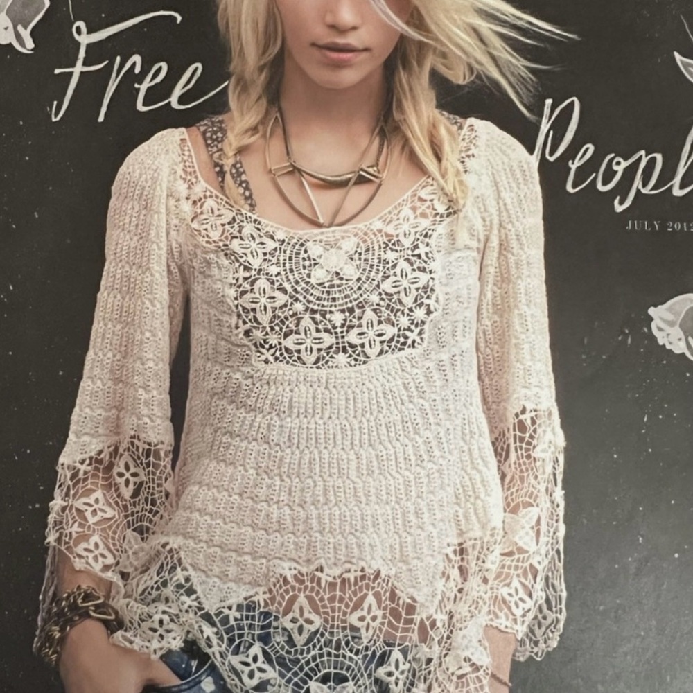 2013 Free People Captured Dreams Cream Woven Lace Top